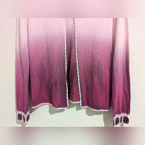 Vintage Pink And Purple Ombre Floral Crochet Knit Open Cardigan Cottagecore - Picture 6 of 11